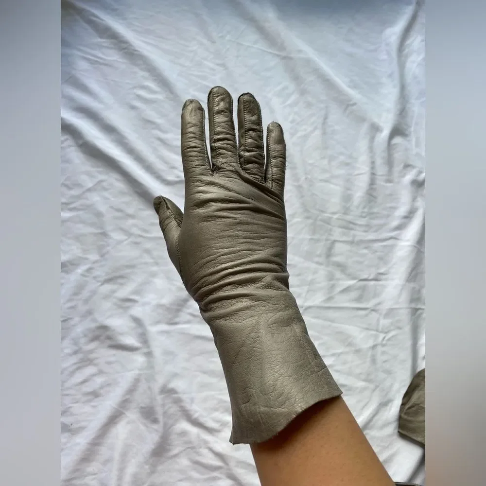 Vintage Buttery Soft Grey Leather Gloves